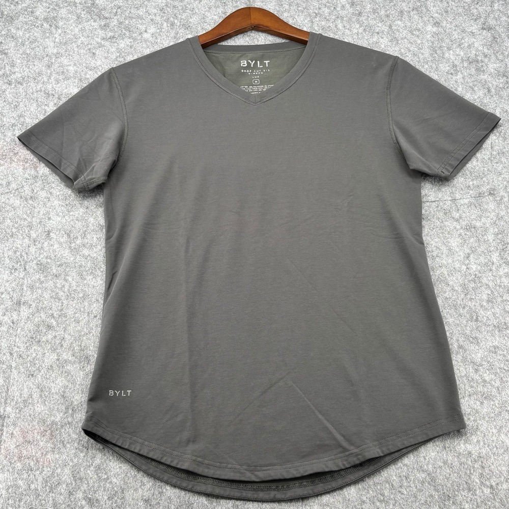 BYLT Mens Drop Cut V-Neck T-Shirt Lux Fabric Charcoal Gray Size M XDC_SS_VNECK